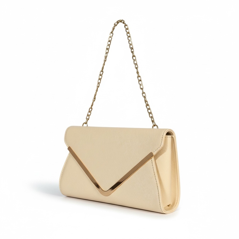 Elegant Vintage Cream and Gold Chain Strap Clutch